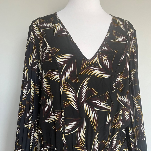 A.L.C. Rory Pleated palm leaves Retro Miami Cocktail V-neck Silk Mini Dress - Picture 6 of 16